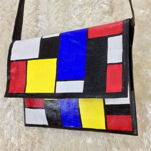 Piet Mondriaan inspired hand painted handbag